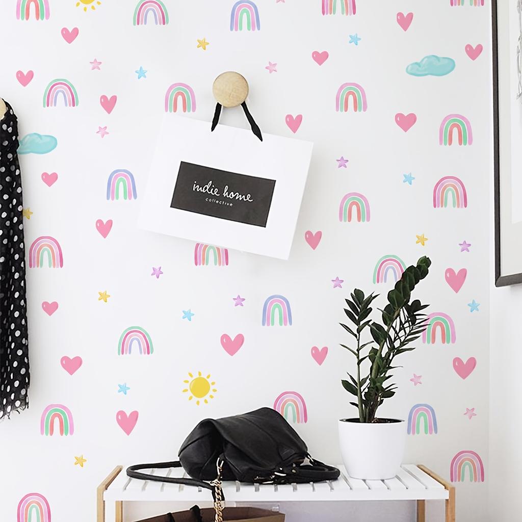 4 Sheets/set Bohemian Rainbow Wall Stickers, Watercolor Rainbow Heart Sun Star Wall Decals, Bedroom Wall Decor