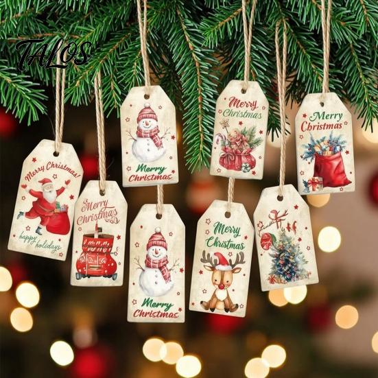Holiday Souvenir Tags 50Pcs Christmas Tree Gift with Hemp Rope, Brown Paper Tags, Winter Party Favors Hanging Name Labels for DIY Xmas Wrapping