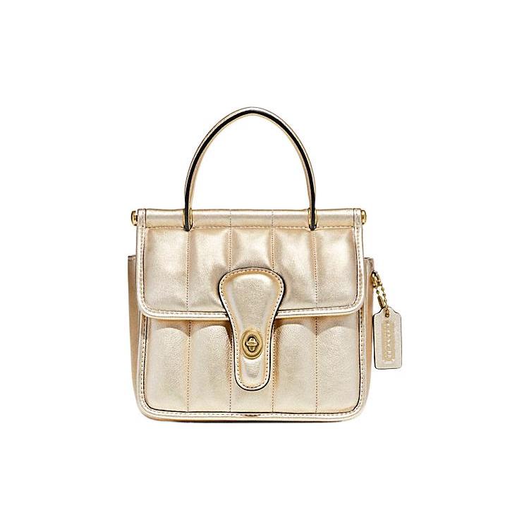 New COACH Willis Calfskin Shoulder Bag, Crossbody Bag, Handbag Trumpets Women's Champagne Gold C6664-B4TFV