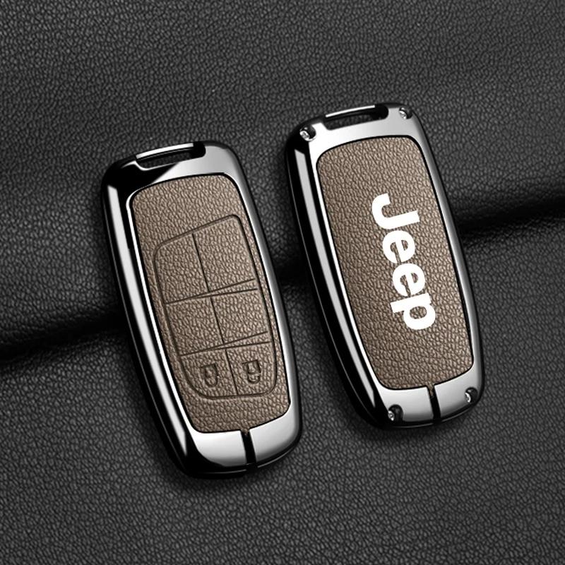 For Jeep High Quality Leather Car Key Case For Jeep Grand Cherokee WK2 KL Wrangler JK Commander Renegade Compass 2018 2022 Ac