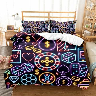 Set Copripiumino Poker Super King Stampa 3D Dollaro Invernale per 2 Persone Trapunta 3D Set Biancheria da Letto Set Letto Nero Rosso