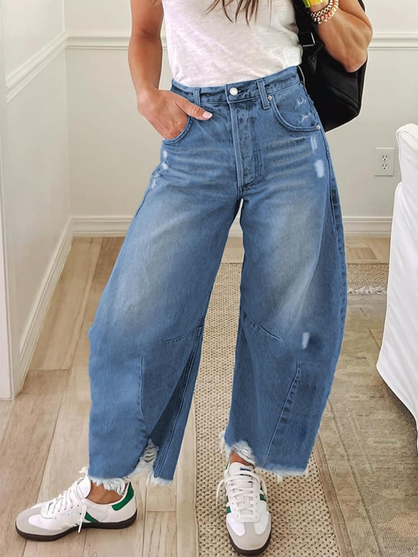 

Women s Ripped Raw Hem Harem Cropped Banana Jeans M синій
