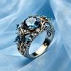 Goldfarbener Blattförmiger Ring mit eingelegten blauen synthetischen Zirkonia, geeignet für Damenbankette, Verlobungen, Schmuckzubehör, Geschenke
