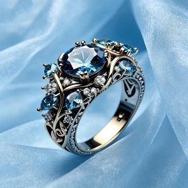 Goldfarbener Blattförmiger Ring mit eingelegten blauen synthetischen Zirkonia, geeignet für Damenbankette, Verlobungen, Schmuckzubehör, Geschenke