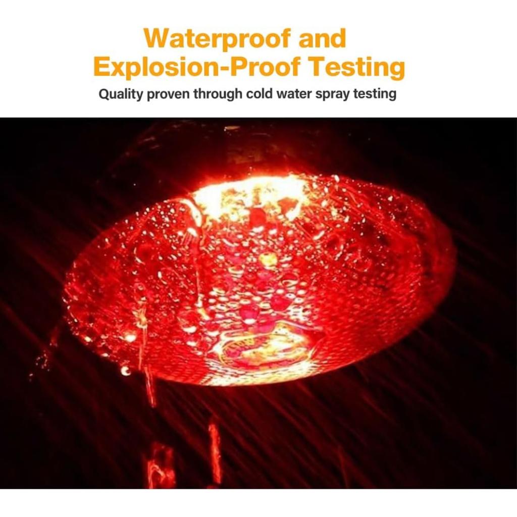 2Pcs Infrared Heat Lamp Bulb, 250W Infrared Reptile Heat Lamp Bulb, Infrared Glass Bulb, Waterproof Basking Spot Red Heat Light for Poultry Chicks