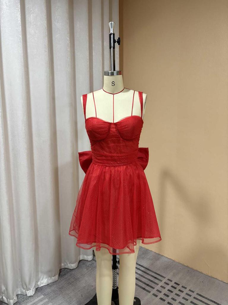 Europe 2026 Strapless Slim Bright Silk Sparkle Dress with Bowknot