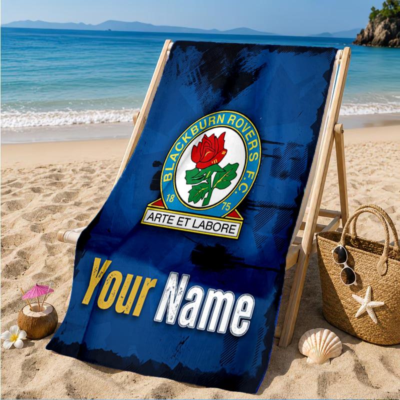 Custom Name Blackburn Rovers Crest Personalized Microfiber Beach Towel, Quick-Dry, Ideal for Summer Travel, Beach Essential, Swimming