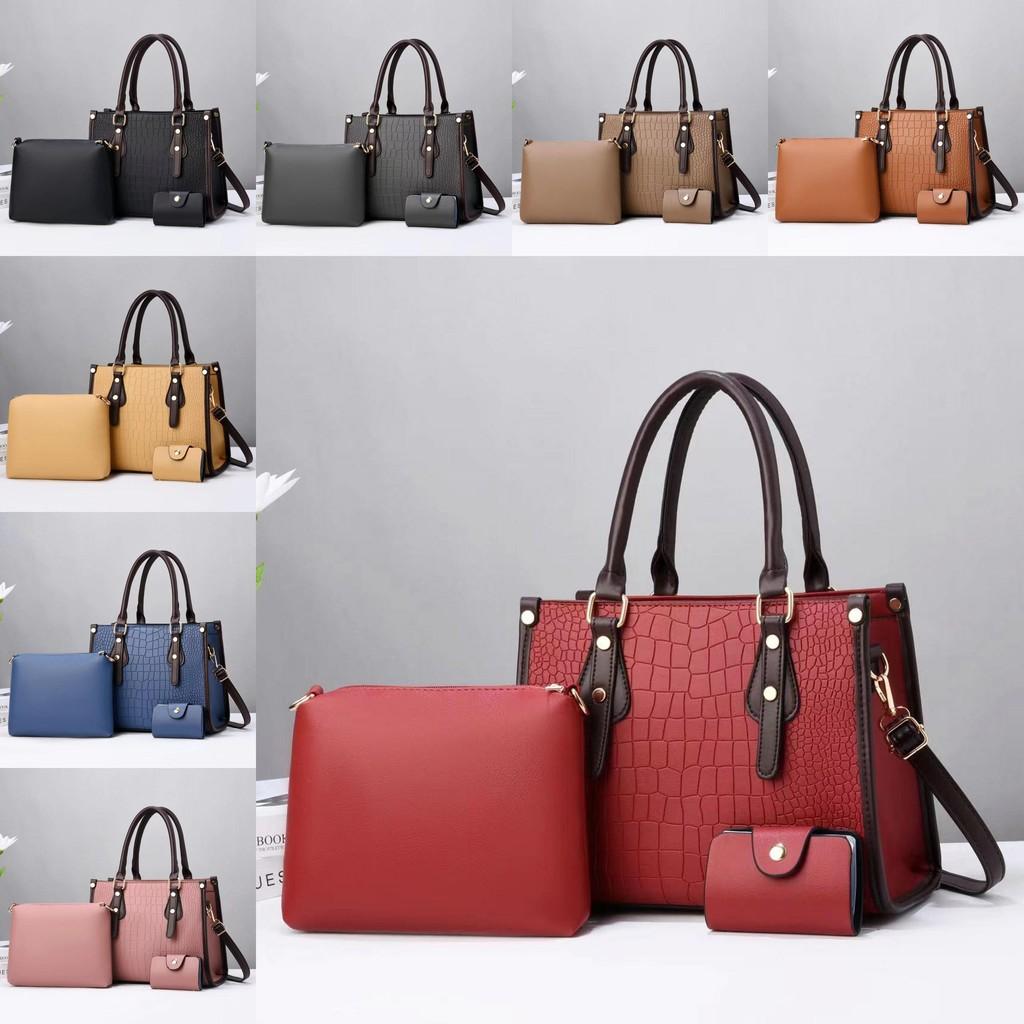Pu Leather Handbag With Contrast Color Stone Pattern And Multiple Pockets For Daily Use