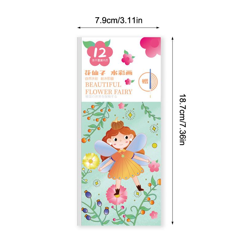 12 Sheets/Set Portable Watercolor Painting Book Coloring Book With Paint Brush Book Kids Graffiti Picture Drawing Stationery