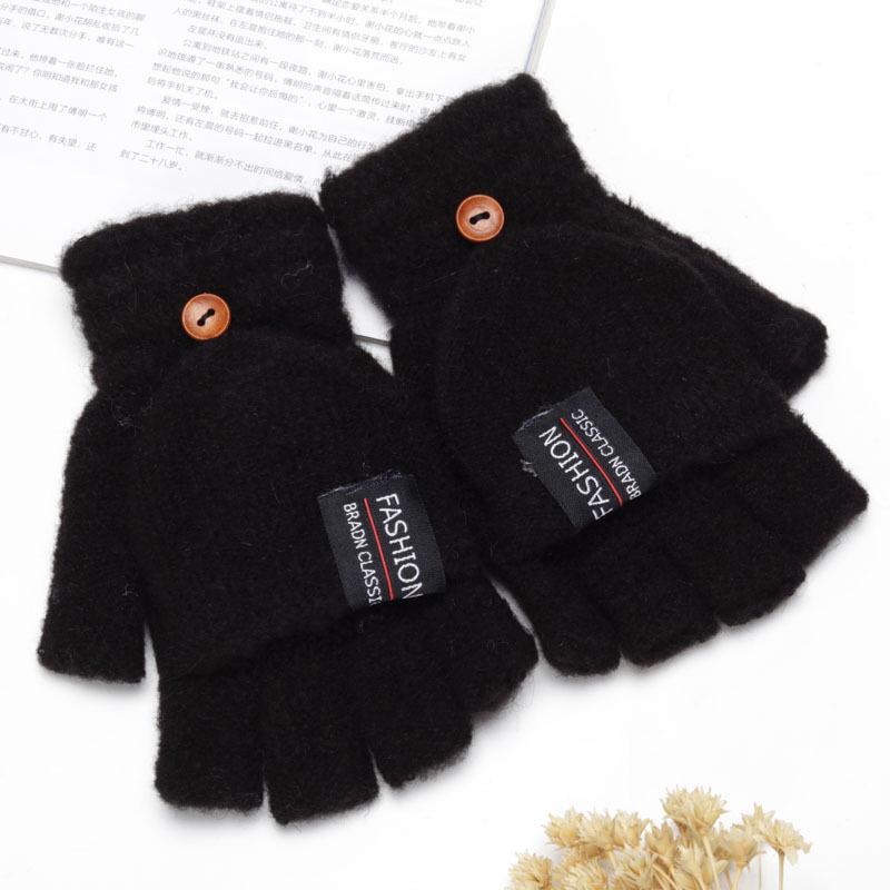 Korean Style Winter Fingerless Woolen Flip-Top Gloves for Outdoor Cycling and Writing