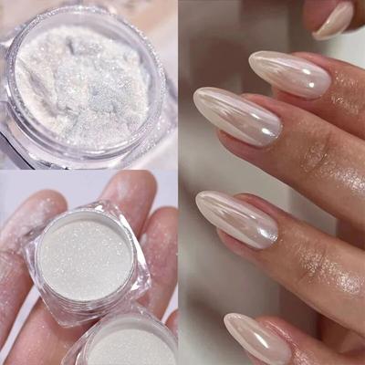 Aurora Pearl White Nails Glitter Dust Chrome Moonlight White Reiben auf Pulver Shell Mirror Pigment Nail Art Supplies Dekoration