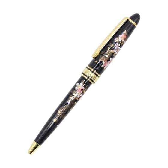 Maki-e Ballpoint Pen, Folding Fan with Cherry Blossoms, Lacquerware, Ishikawa Kaga Yamanaka Maki-e, Black Base, Luxurious and Beautiful, Dancing
