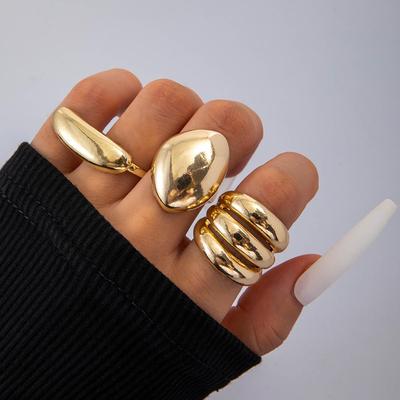 3PCS Fashion Simple Metal Texture Zinc Alloy Rings Set Jewelry for Women Girls Party Geometry Rings Europe American Style