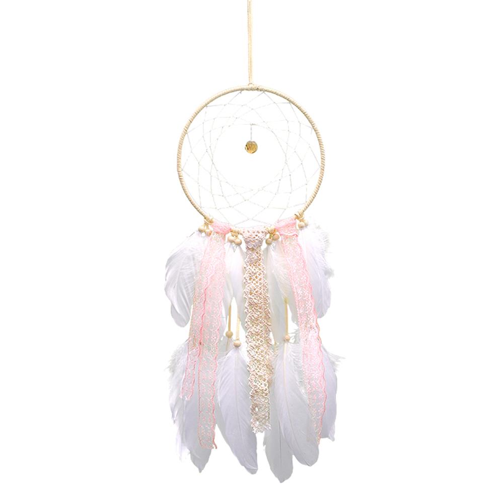 Girl Heart Dream Catcher National Feather Ornaments Lace Ribbons Feathers Wrapped Lights Girls Room Decor Dreamcatcher