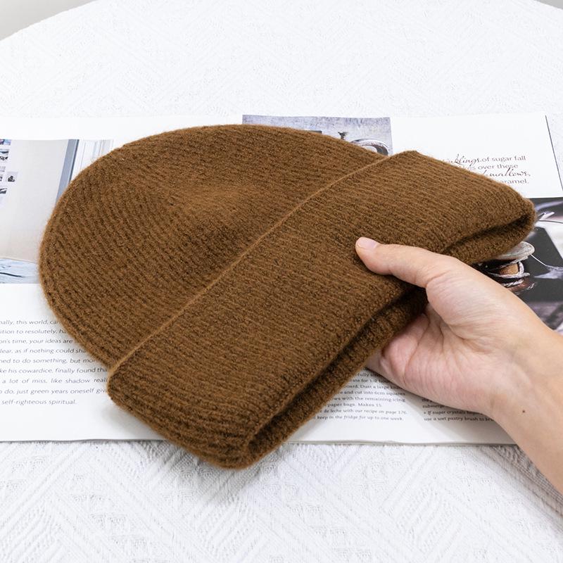 Women's Large Wool Knit Hat | Korean Style, Face-Framing, Solid Color - Trendy Postpartum Beanie