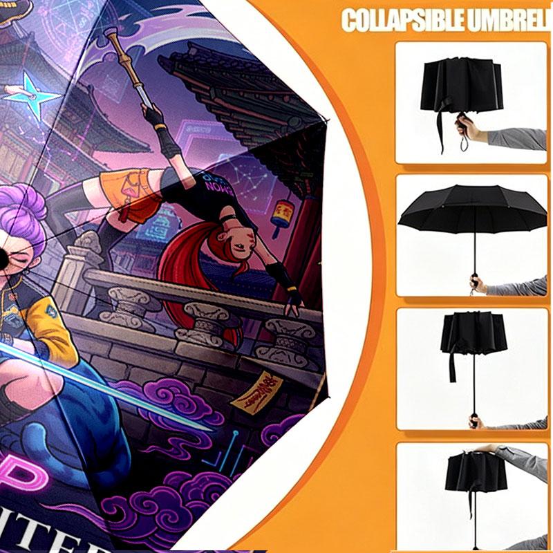 Custom Name Personalized Kpop Demon Hunter Print Umbrella, Auto Open Close, 8‑Rib Sturdy Frame, Commute Camping Hiking Use, Birthday Gift