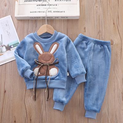 Autumn Winter Boy Girl Clothes Pajamas Set Thick Flannel Toddler Child Warm Cartoon Rabbit Sleepwear Kids Home Suit