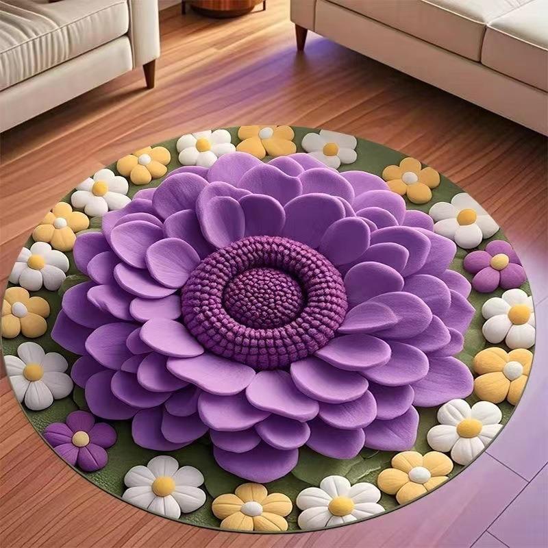 3D Flower Crystal Velvet Floor Mat, Living Room Coffee Table Foot Mat, Cloakroom Premium Sense Floor Mat, Non-Slip And Cool Mat
