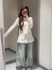 Korean Style Layered Fleece Long-Sleeve T-Shirt with Lace Trim, Round Neck, Regular Shoulder, Loose Fit, Autumn/Winter.