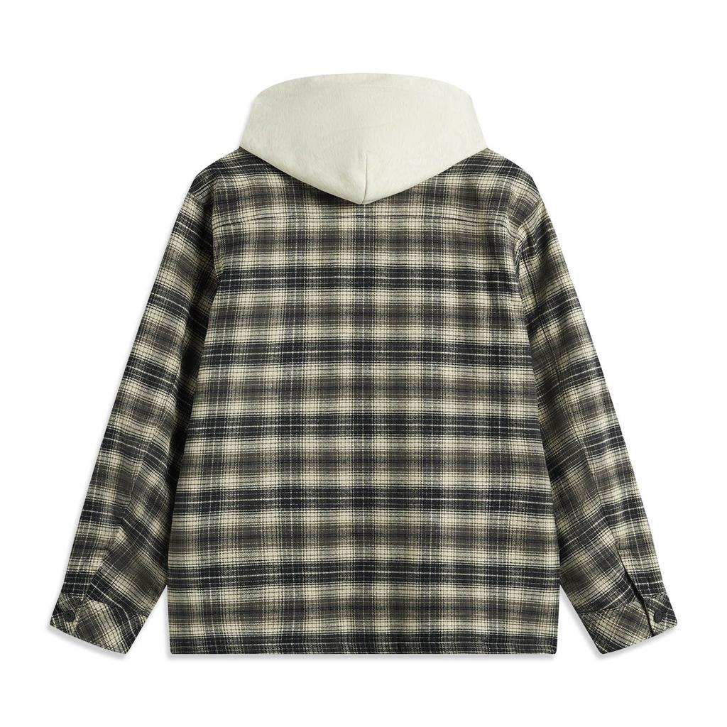 Li Ning Badfive Plaid Letter Hooded Zipper Comfortable Single-Breasted Cotton Jacket Men Jackets Black-Plaid AFMV001-3