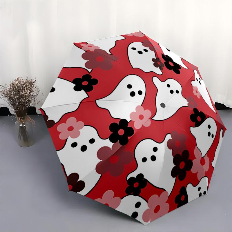 1pc Ghost Floral Automatic Open/close Folding Compact Umbrella, 8-Rib Sturdy Canopy, Lightweight Portable, Everyday Use, Gift,091