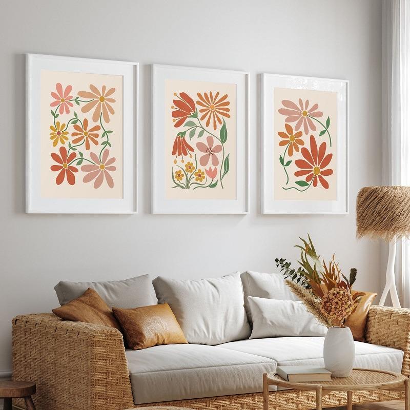 Neutral BohoTerracotta Abstract Flowers Poster Print Floral Canvas Painting Flower Market Wall Art Picture for Living Room Decor