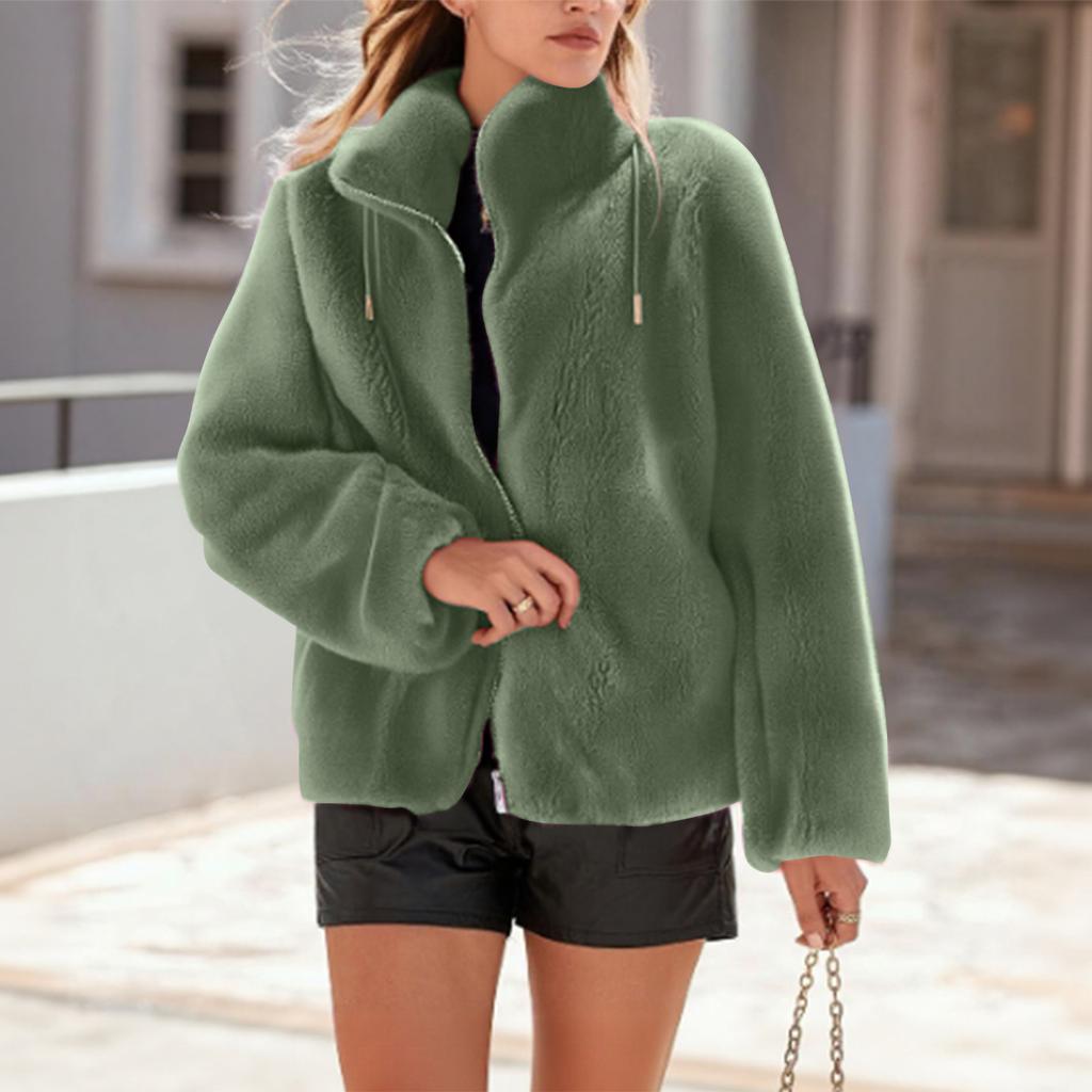 Women's Winter Thickened Double-sided Fleece Stand Collar Warm Cardigan Zipper Jacket
