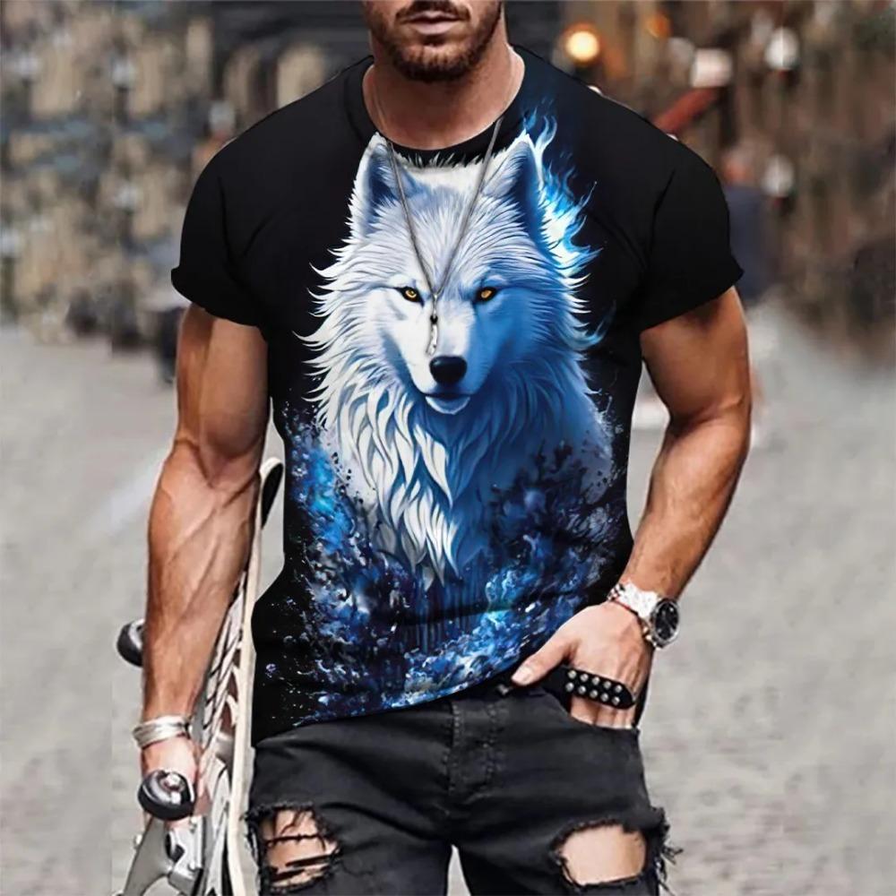 Men 3d Tiger Print Short Sleeve Crew Neck Breathable Medium Stretch Casual Fashion Outdoorparty Weekend Wear