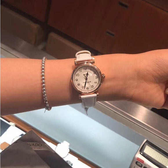 Coach Womens Silver 32mm Dial White Genuine Leather Band Watch 14502408