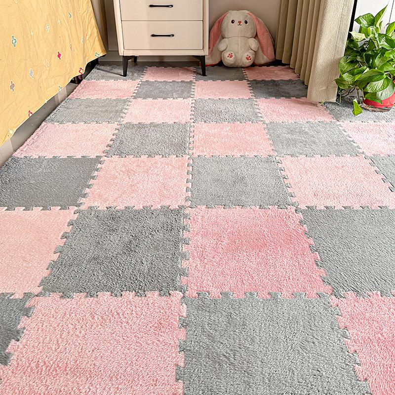 Washable Plush Patchwork Carpet: Cuttable Foam Floor Mat for Bedroom, Bedside, or Bay Window