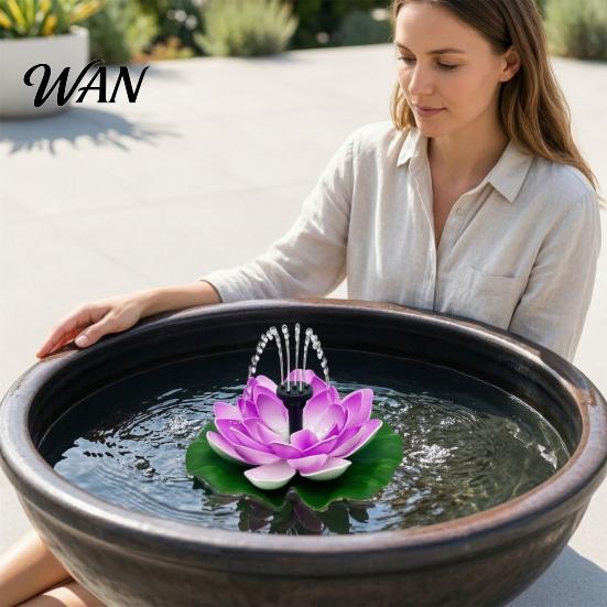 Solar Pond Fountain Lotus Floating Bird Bath Powered Garden with Interchangeable Nozzles for Patio Yard Decor