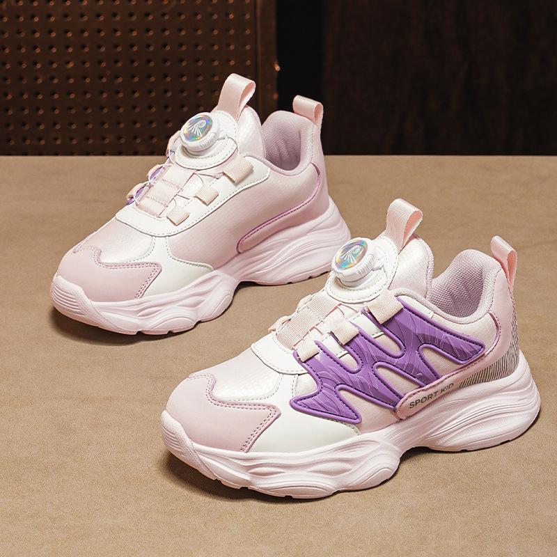 

2025 autumn new leather surface children s sports running shoes trendy shoes students outdoor casual shoes rotating buttons classmates 39
