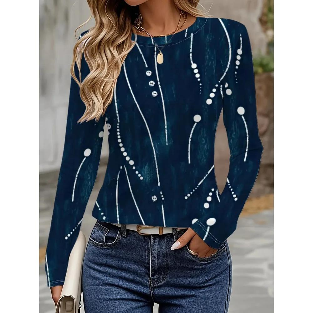 Women's T-Shirts Graphic Geometric Tees Fashion Stylish Long Sleeve T-shirts O-Neck Regular Tops Summer Casual Pullover