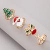Elk Christmas Ring Set Dripping Oil Xmas Jewelry Ornaments Creative Enamel Santa Claus Ring  Friend