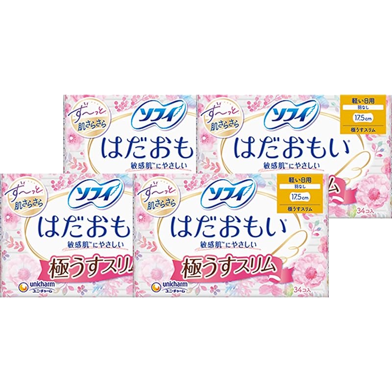

[Bulk purchase] Sophie Hadao Moi Super Thin Slim 175 Wingsless 34 sheets x 4 pieces set Unicharm Comes with original pocket tissue Bulk purchase set