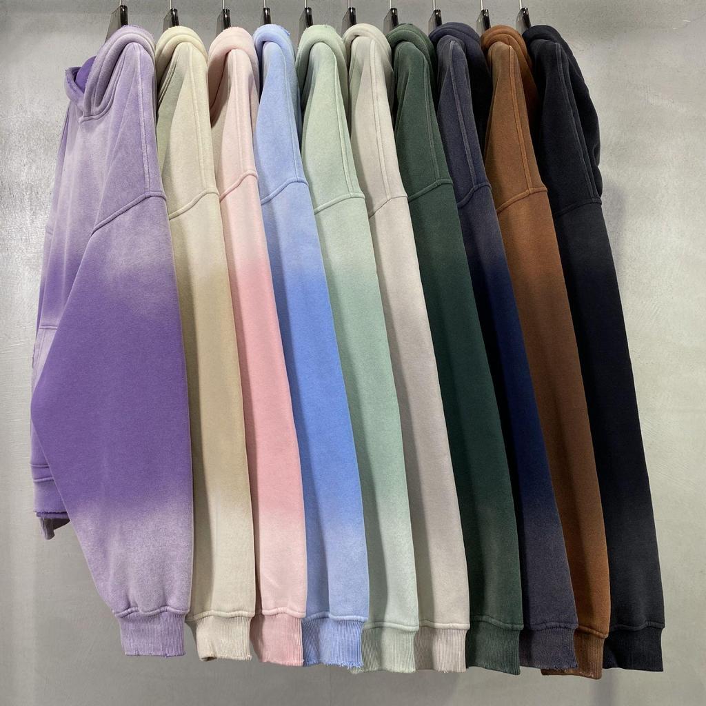 European & American High Street Distressed Fleece-Lined Hoodie for Men