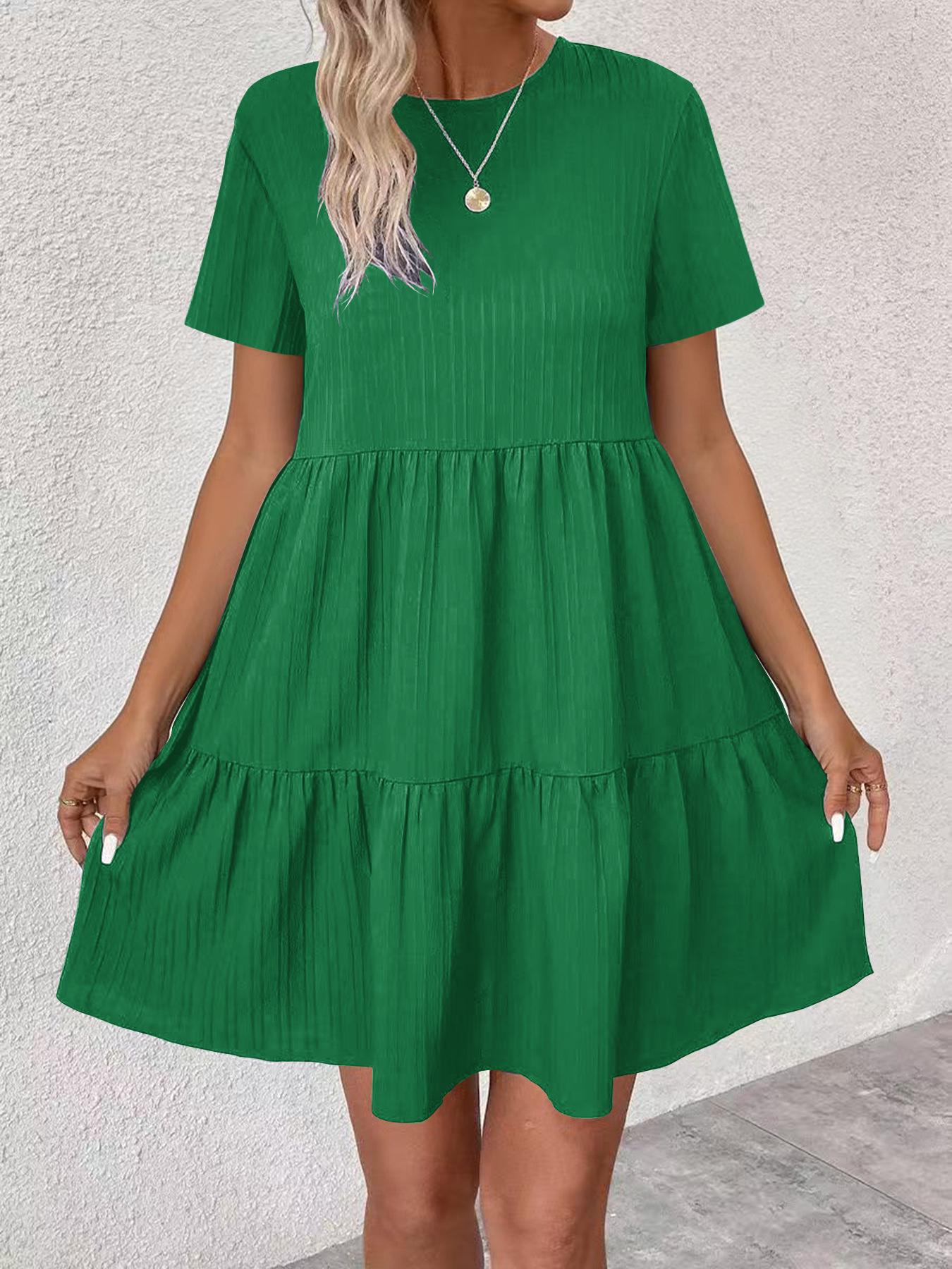 Европейское американское платье-миди с длинным рукавом, однотонное, плиссированное 3XL зелёный