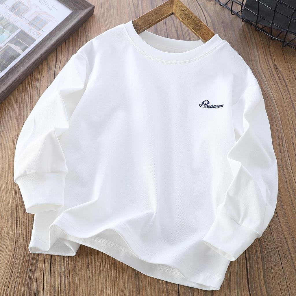 2025 Outono Infantil Gola Redonda Manga Comprida Cor Sólida Camiseta Base