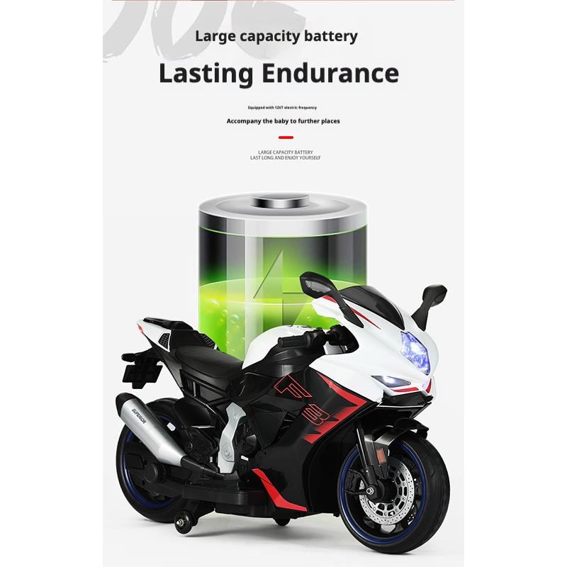 Children's Electric Motorcycle Dual Drive Children's Car with Remote Control Bluetooth Music LED Light Microphone Luminous Wheel
