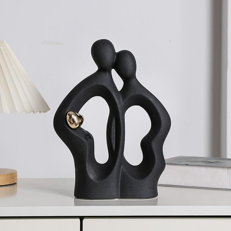 

Abstract Human Ceramic Figurine Black and White Couple Small Sculpture Living Room Entryway TV Cabinet Tabletop Decoration Gift