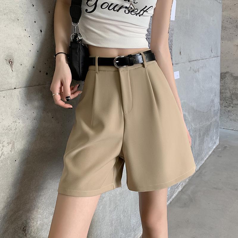 Women's Khaki High-Waisted A-Line Summer Shorts - Slimming, Petite, Ice Silk Casual Wear