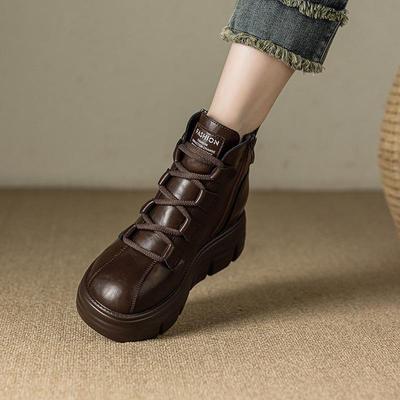 Botas Martin de terciopelo con aumento de altura de 8 cm para mujer, botas altas de suela gruesa de estilo retro para otoño/invierno 2024.