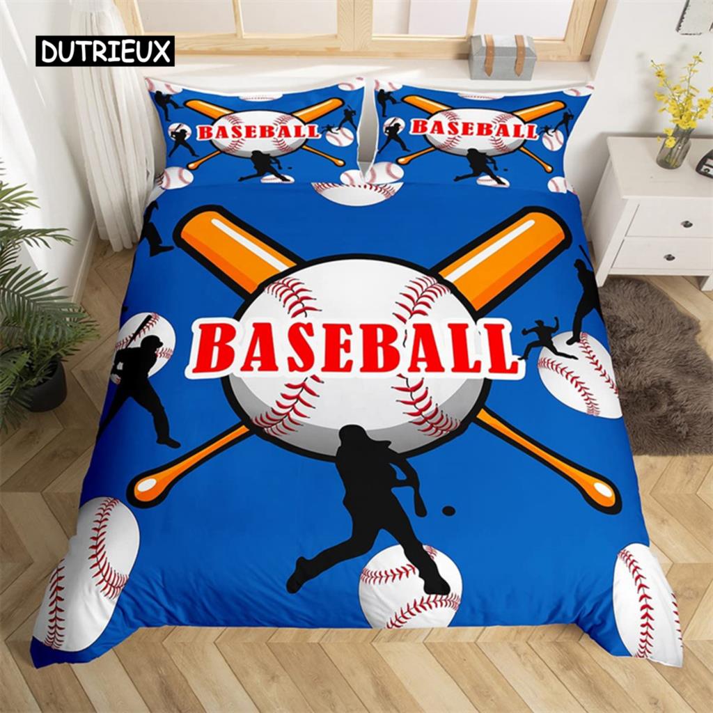 Baseball Duvet Cover Polyester Sports Theme Bedding Set King Baseball Gaming Geometry Stripe Quilt Cover For Ball Lover Boy Girl
