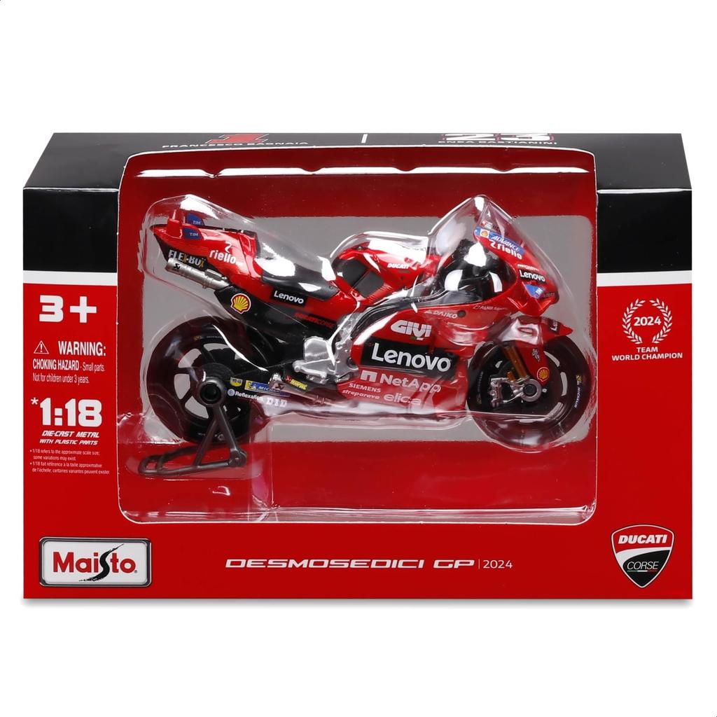 Maisto 1/18 2024 Model MotoGP Ducati Lenovo Racing Ducati Desmosedici #1 Francesco Bagnaia / Diecast Miniature Car Motorcycle Finished Product 34398