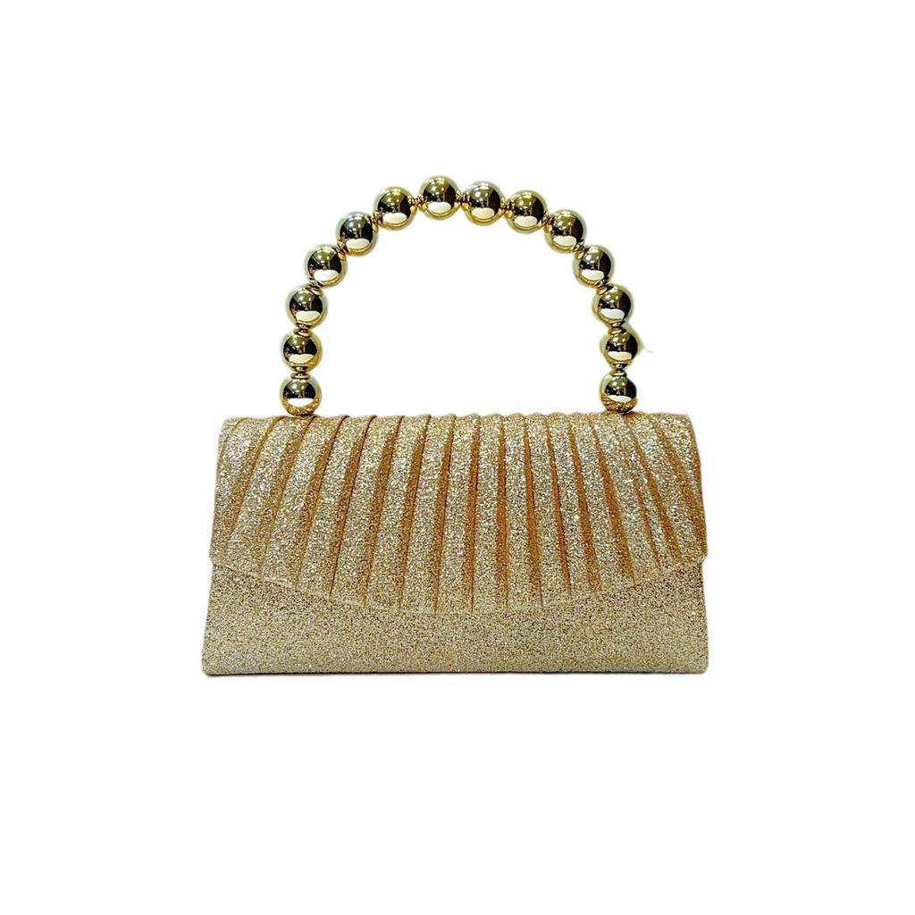Elegant Pearl String Pleated Clutch - Sparkly Evening Handbag
