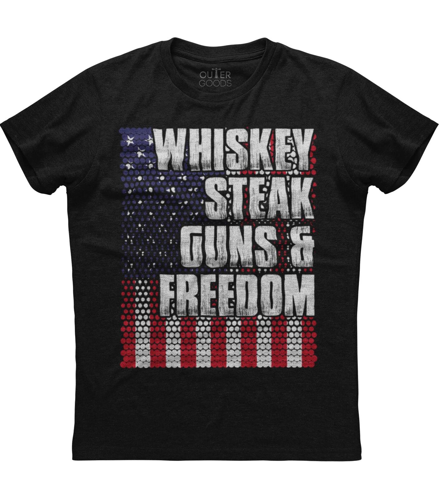 Whiskey Steak Guns Freedom Mens Short Sleeve New Cotton Black T-shirt S