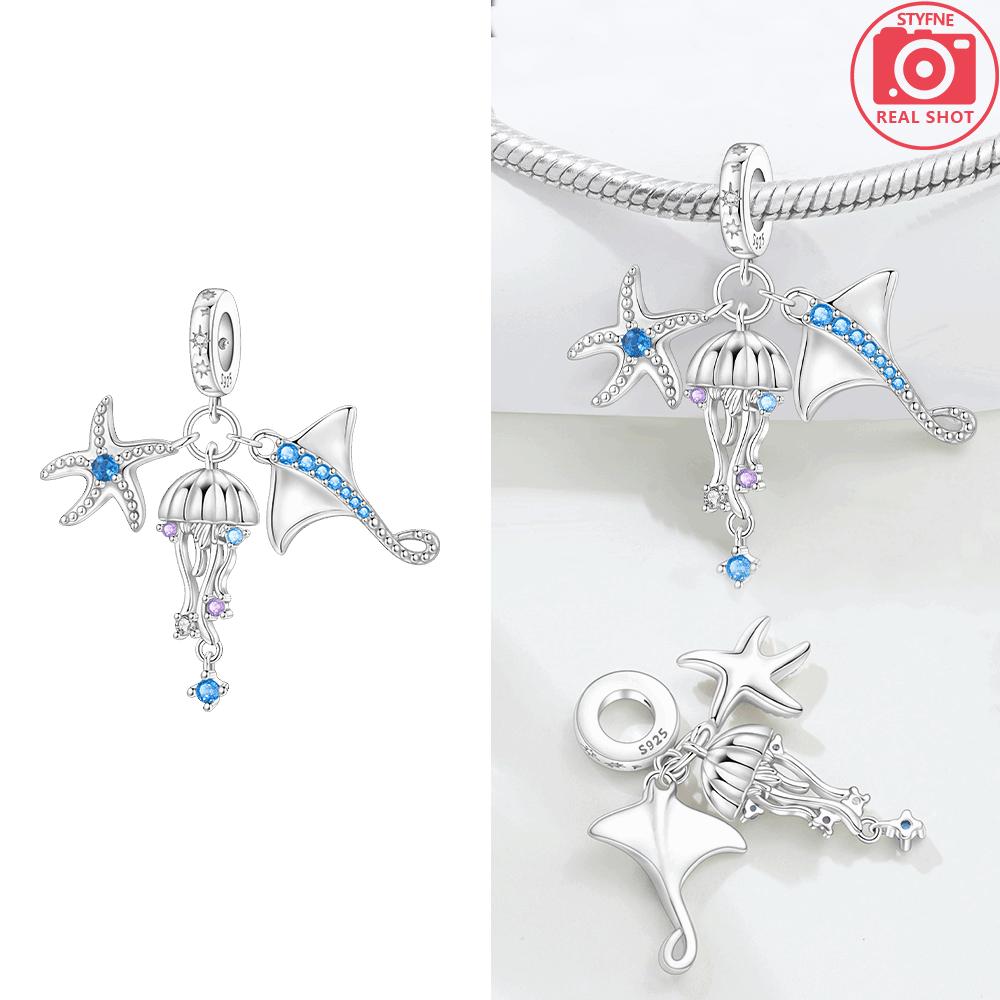 Original Copper Charms Animal Cat Pendant Blue Whale Jellyfish Beads Fit Bracelet Fine Gift Accessory Diy Making