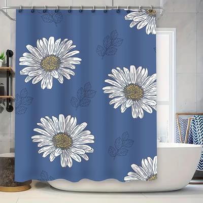 Vintage Floral Blue Shower Curtain Waterproof Bathroom Decor Printed Bath Mat Shower Panel