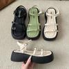 Summer Women Sandals Platform Chunky Heel Flat Metal Buckle Female Shoes Ladies Peep Toe Mujer Casual Daily Slingback Footwear