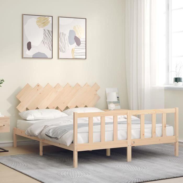 VidaXL Cadre de lit avec tête de lit 160x200 cm bois massif 3193476